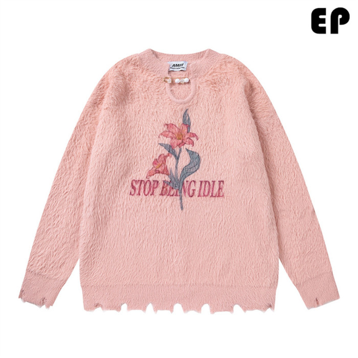 Women Knitted Sweater Pullover Pullover Cardigan Ripped Top