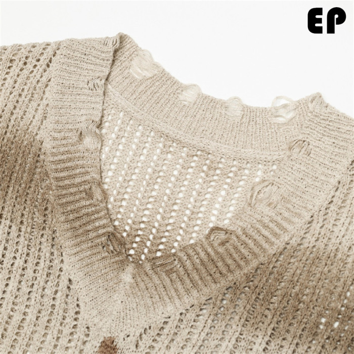 Women Knitted Sweater Pullover Pullover Cardigan Ripped Top