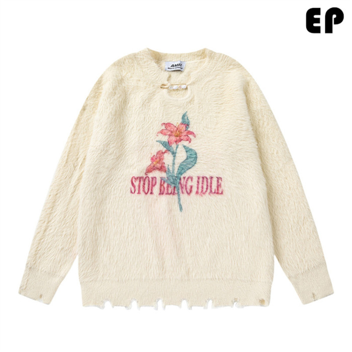 Women Knitted Sweater Pullover Pullover Cardigan Ripped Top