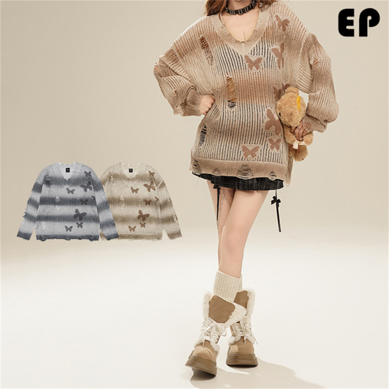 Women Knitted Sweater Pullover Pullover Cardigan Ripped Top