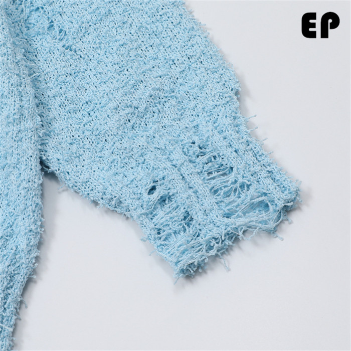 Women Knitted Sweater Pullover Pullover Cardigan Ripped Top