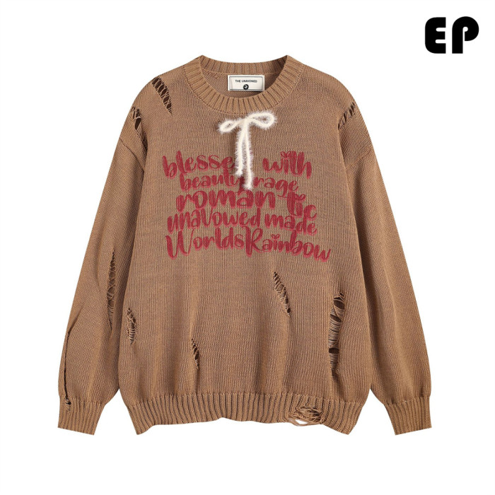 Women Knitted Sweater Pullover Pullover Cardigan Ripped Top