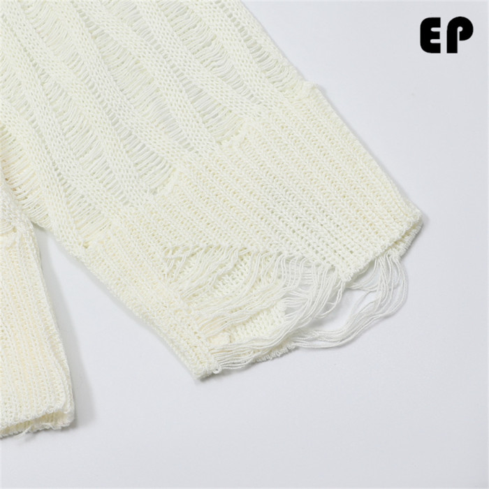 Women Knitted Sweater Pullover Pullover Cardigan Ripped Top
