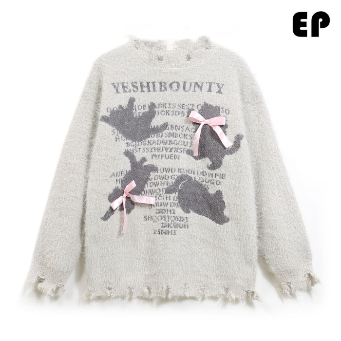 Women Knitted Sweater Pullover Pullover Cardigan Ripped Top