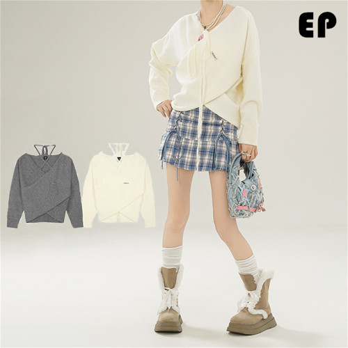 Women Knitted Sweater Pullover Pullover Cardigan Ripped Top