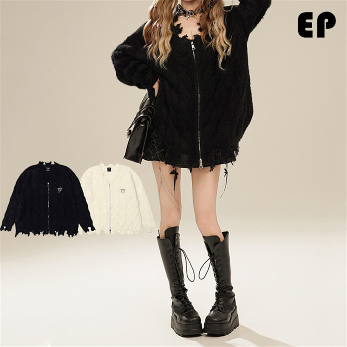 Women Knitted Sweater Pullover Pullover Cardigan Ripped Top