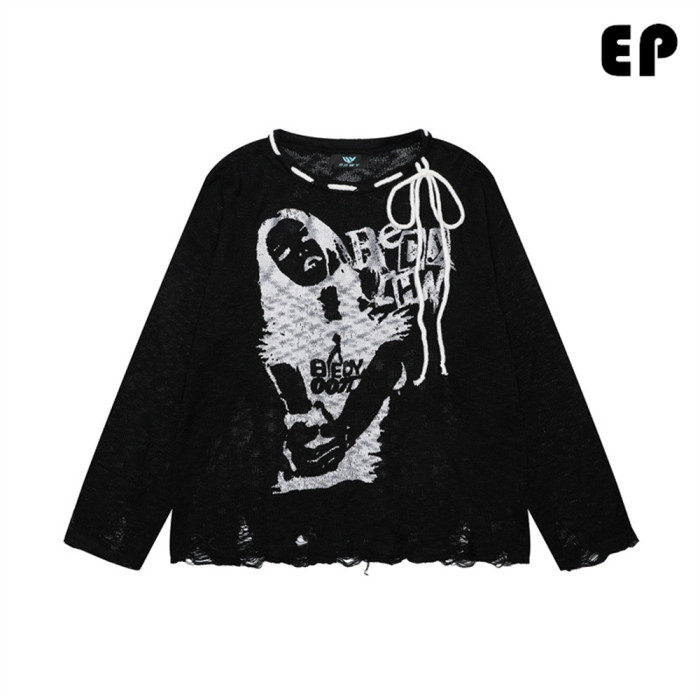 Women Knitted Sweater Pullover Pullover Cardigan Ripped Top