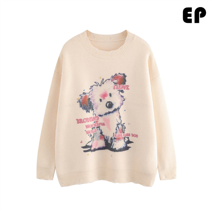 Women Knitted Sweater Pullover Pullover Cardigan Ripped Top