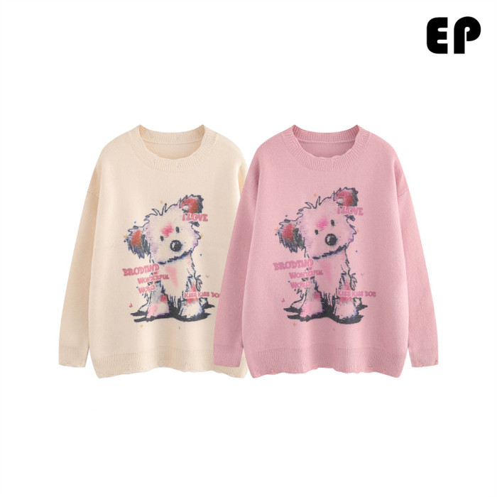 Women Knitted Sweater Pullover Pullover Cardigan Ripped Top