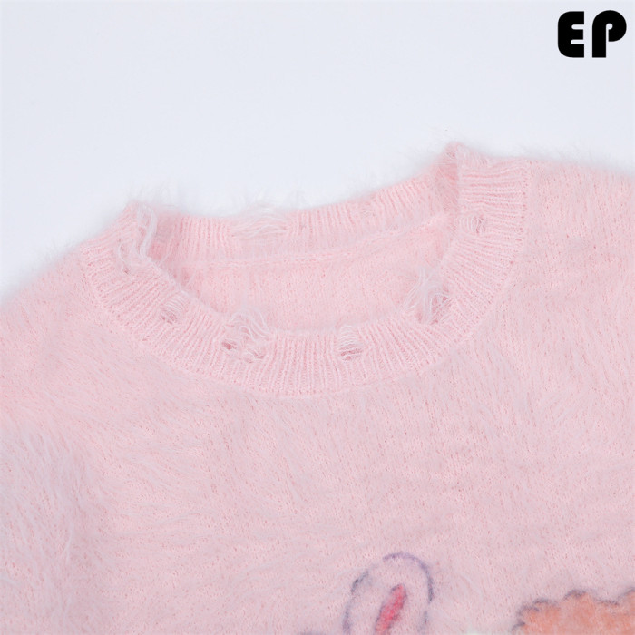 Women Knitted Sweater Pullover Pullover Cardigan Ripped Top