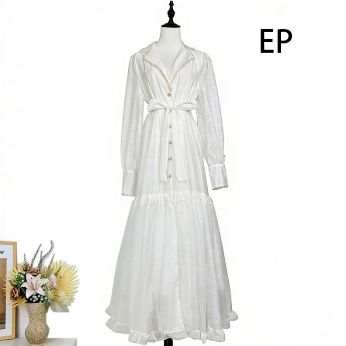 Women Elegant Pullover Suits collar Dress Long Dress V-neck Gown Jumper
