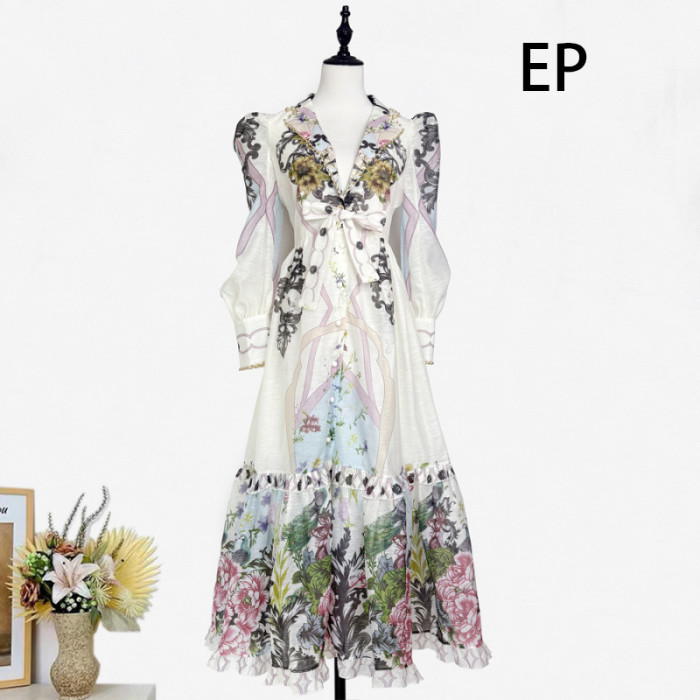 Women Elegant Pullover Suits collar Dress Long Dress V-neck Gown Jumper
