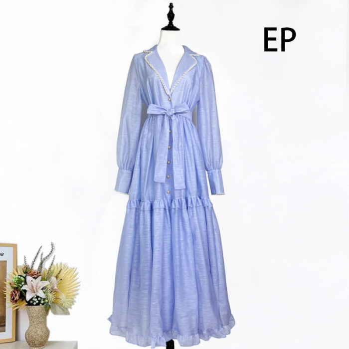Women Elegant Pullover Suits collar Dress Long Dress V-neck Gown Jumper