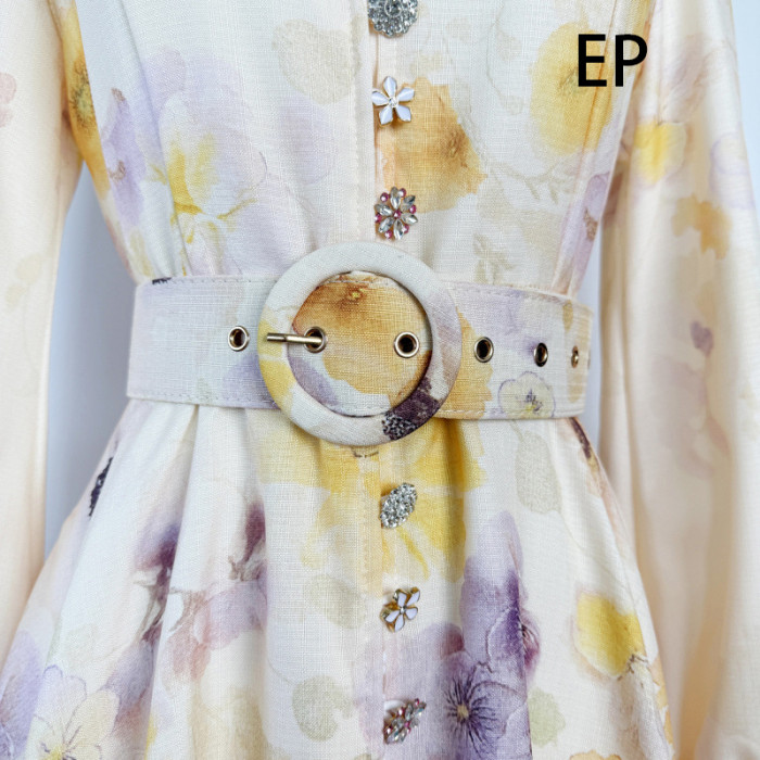 Women French Elegant Floral Print Maxi Dress Summer Long Dress