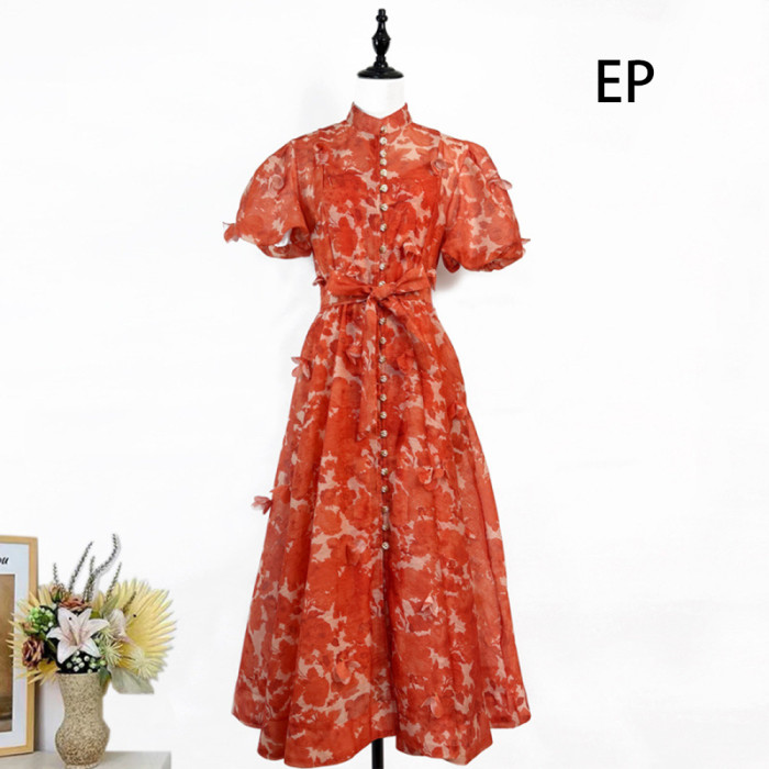Women French Elegant  Floral Print Maxi Dress Summer Long Dress
