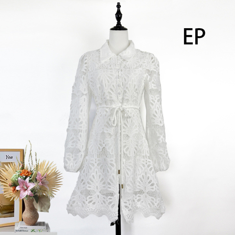Women Elegent Lace Shirt Dress Long sleeve Collared Mini Dress Summer Dress