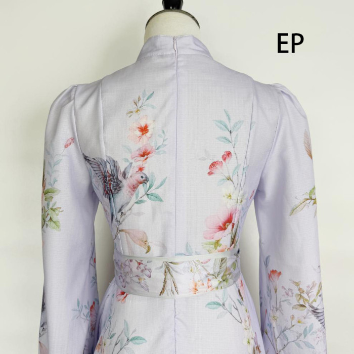 Women French Elegant Floral Print Maxi Dress Summer Long Dress