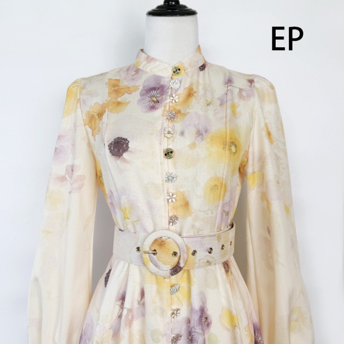 Women French Elegant Floral Print Maxi Dress Summer Long Dress