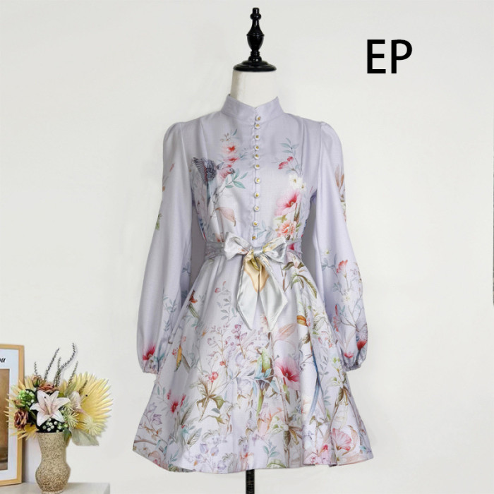 Women French Elegant Floral Print Midi Dress Summer Dress