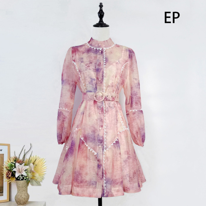 Women French Elegant Floral Print Midi Dress Summer Dress