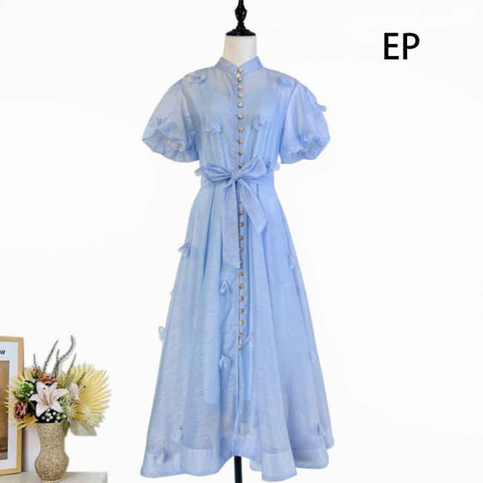 Women French Elegant  Floral Print Maxi Dress Summer Long Dress