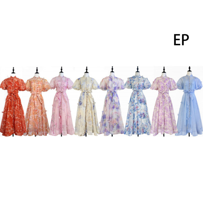 Women French Elegant  Floral Print Maxi Dress Summer Long Dress