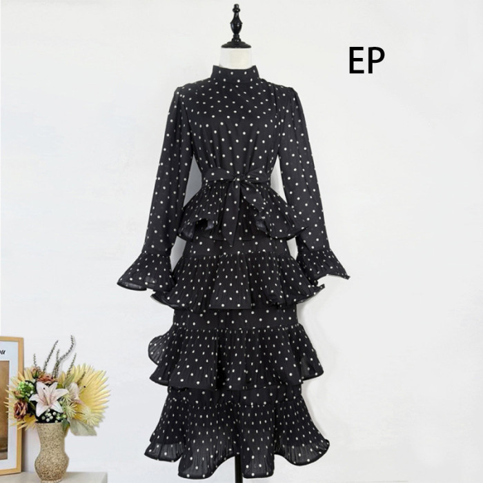 Women French Elegant  Dot Print Maxi Dress Summer Long Dress