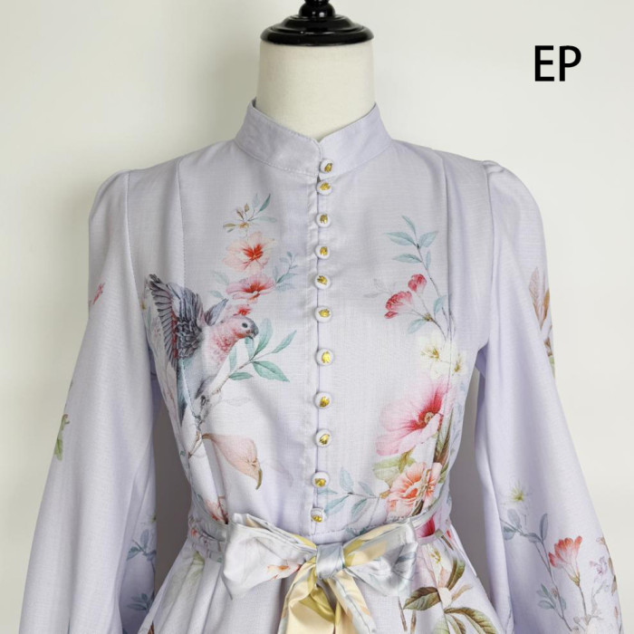 Women French Elegant Floral Print Midi Dress Summer Dress