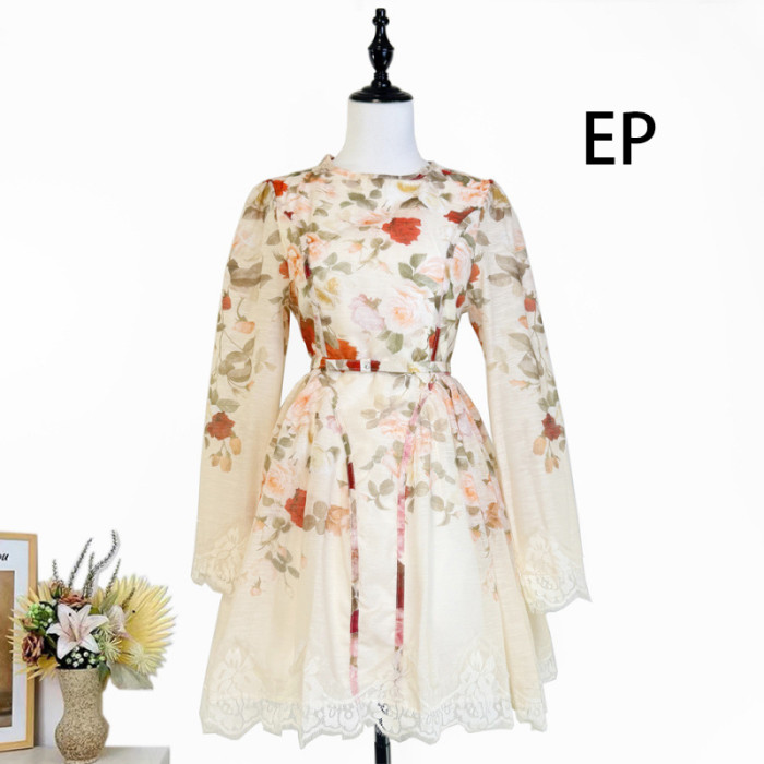 Women French Elegant Floral Print Midi Dress Summer Dress