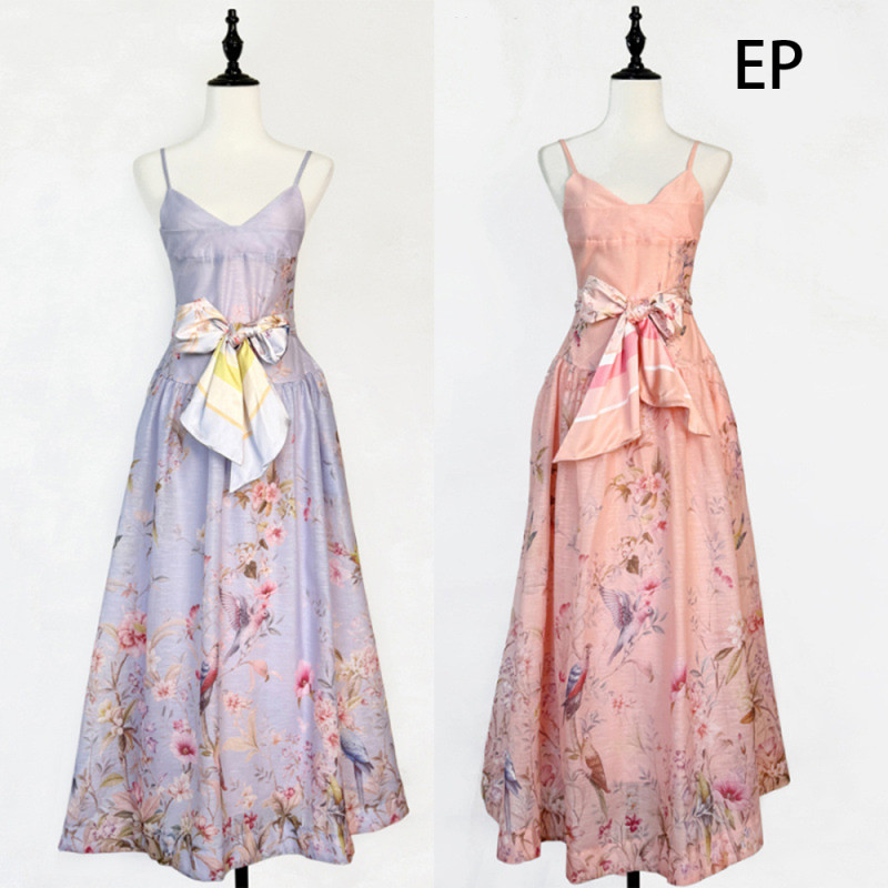 Women French Elegant  Floral Print Camisole Maxi Dress Summer Long Dress