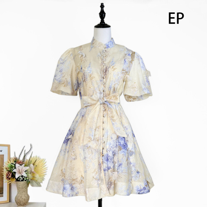 Women French Elegant  Floral Print Midi Dress Summer Dress