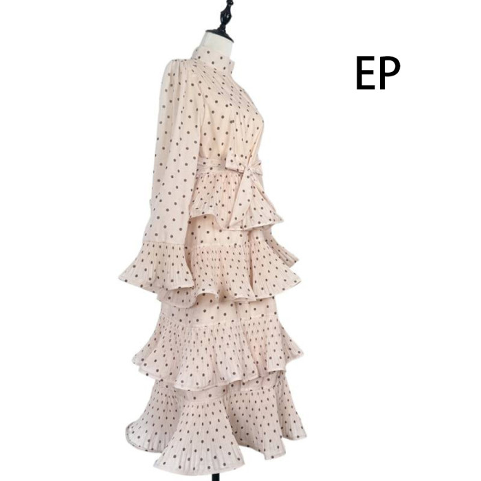 Women French Elegant  Dot Print Maxi Dress Summer Long Dress