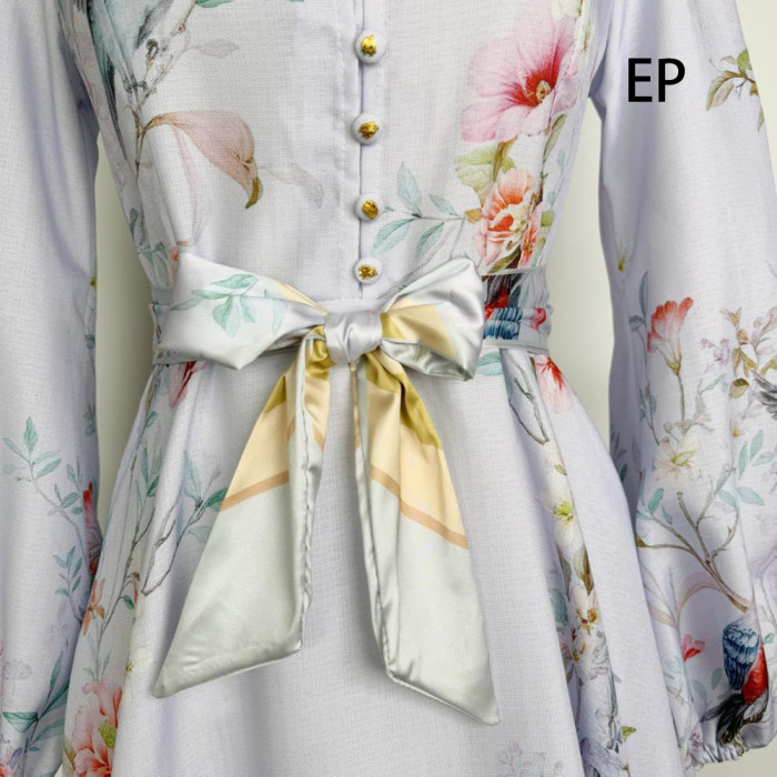 Women French Elegant Floral Print Maxi Dress Summer Long Dress