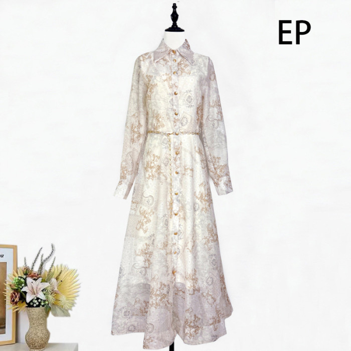 Women French Elegant Floral Print Maxi Dress Summer Long Dress