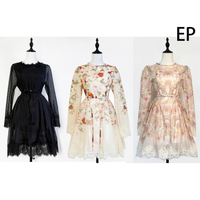 Women French Elegant Floral Print Midi Dress Summer Dress