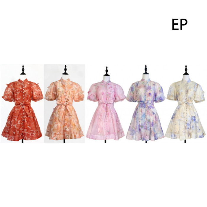 Women French Elegant  Floral Print Midi Dress Summer Dress