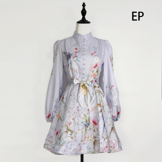 Women French Elegant Floral Print Midi Dress Summer Dress