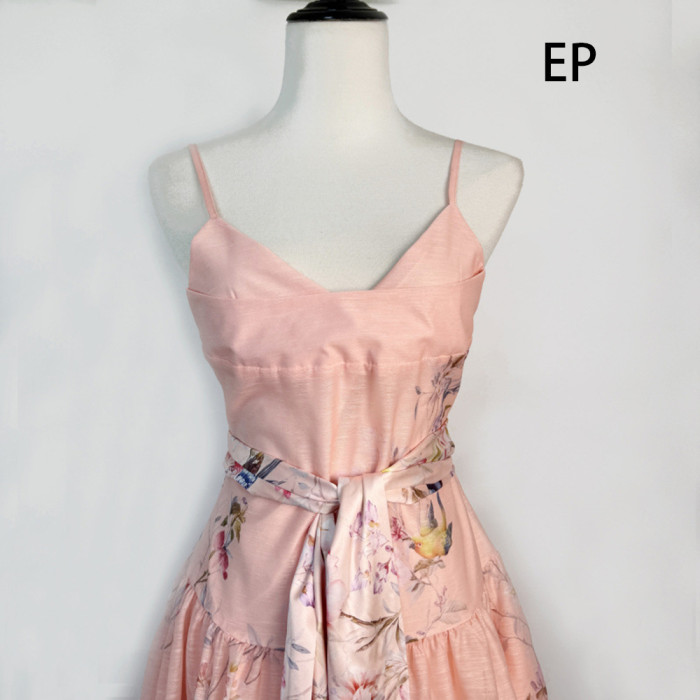 Women French Elegant  Floral Print Camisole Maxi Dress Summer Long Dress