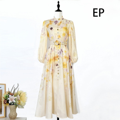 Women French Elegant Floral Print Maxi Dress Summer Long Dress