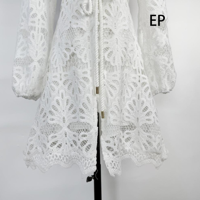 Women Elegent Lace Shirt Dress Long sleeve Collared Mini Dress Summer Dress