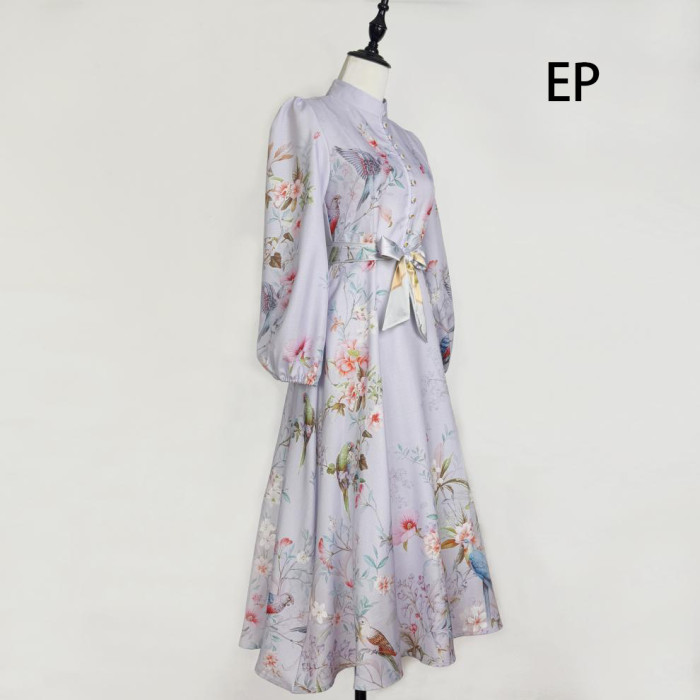Women French Elegant Floral Print Maxi Dress Summer Long Dress