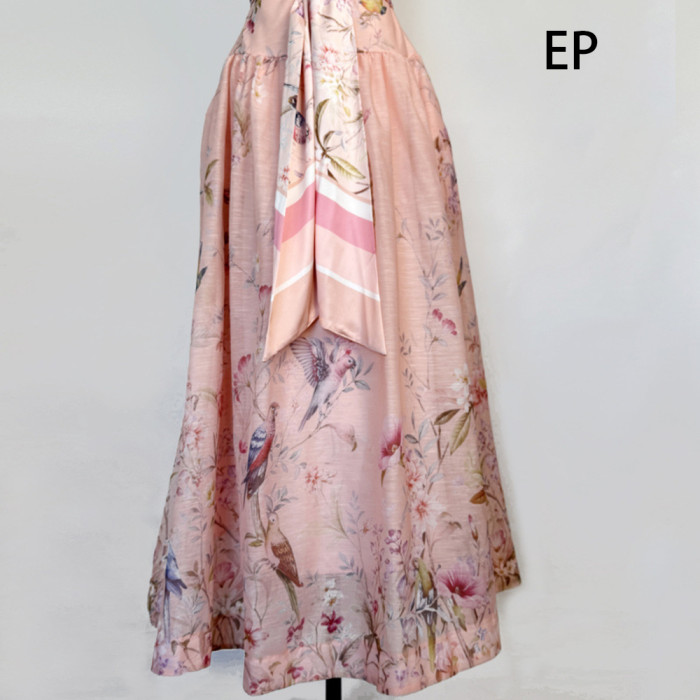 Women French Elegant  Floral Print Camisole Maxi Dress Summer Long Dress