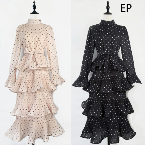 Women French Elegant  Dot Print Maxi Dress Summer Long Dress