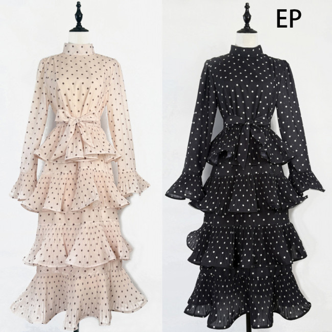 Women French Elegant  Dot Print Maxi Dress Summer Long Dress