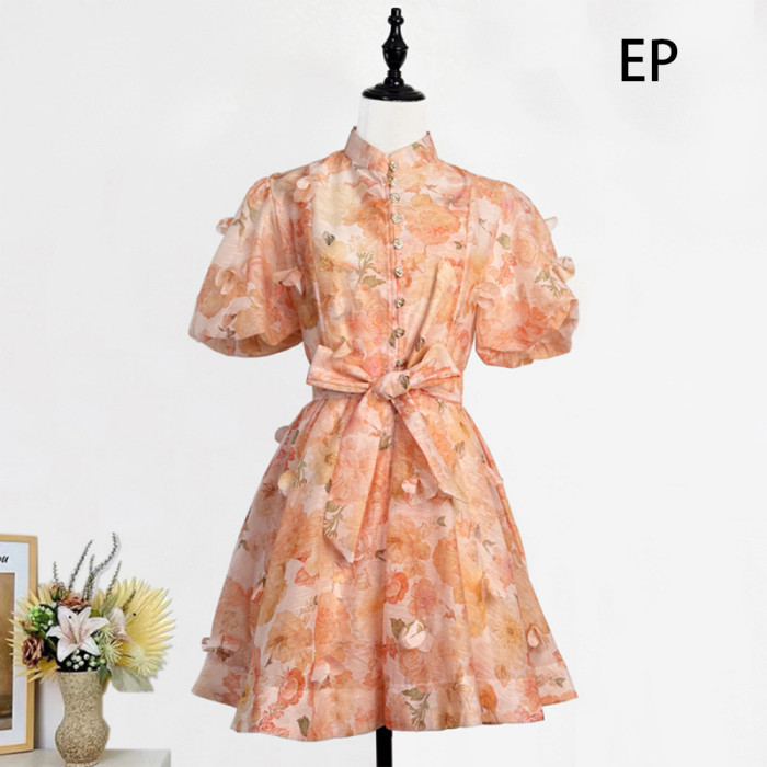 Women French Elegant  Floral Print Midi Dress Summer Dress