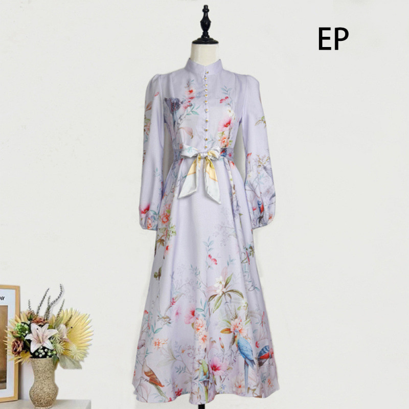 Women French Elegant Floral Print Maxi Dress Summer Long Dress