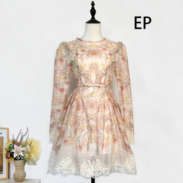 Women French Elegant Floral Print Midi Dress Summer Dress