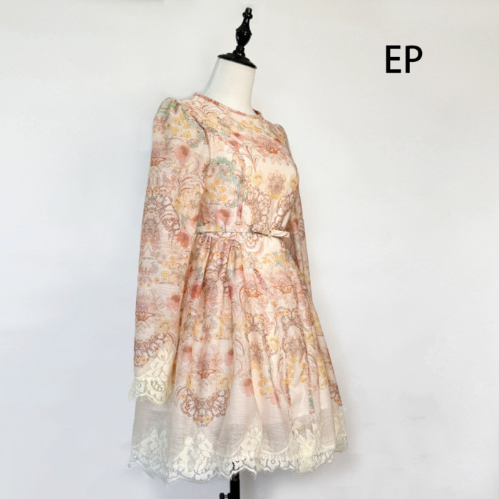 Women French Elegant Floral Print Midi Dress Summer Dress