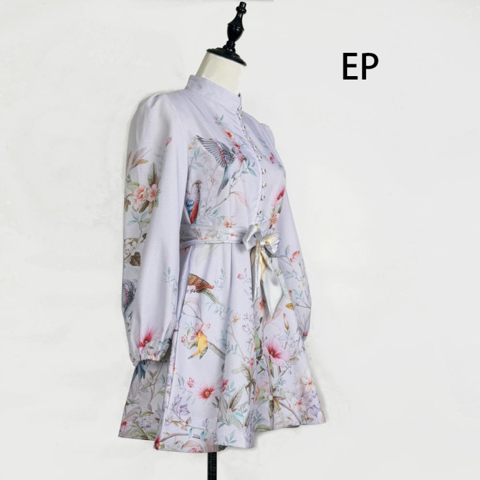 Women French Elegant Floral Print Midi Dress Summer Dress