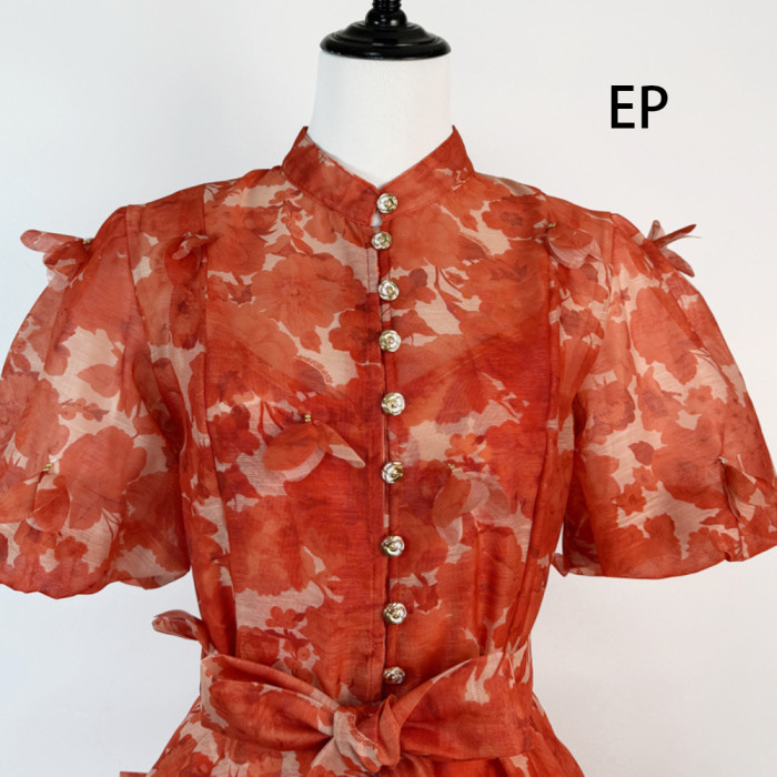 Women French Elegant  Floral Print Midi Dress Summer Dress